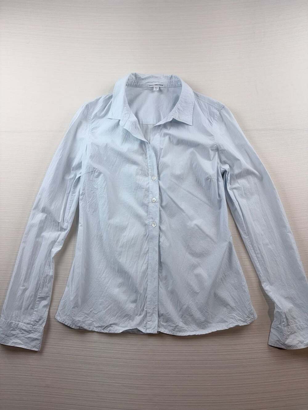 Standard James Perse Long Sleeve Shirt Size 2 Blue White Striped Cotton